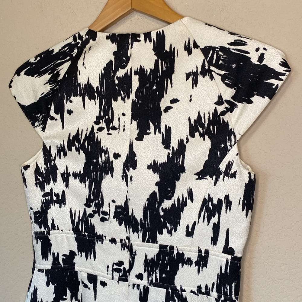 Shoshanna Black White Cap Sleeve Silk Wool Patterned Women's Sheath Dress 6 - Picture 11 of 13